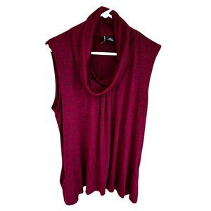 New Directions Heathered Cardinal XL Sweater Sleeveless Cowl Neck Top Pockets